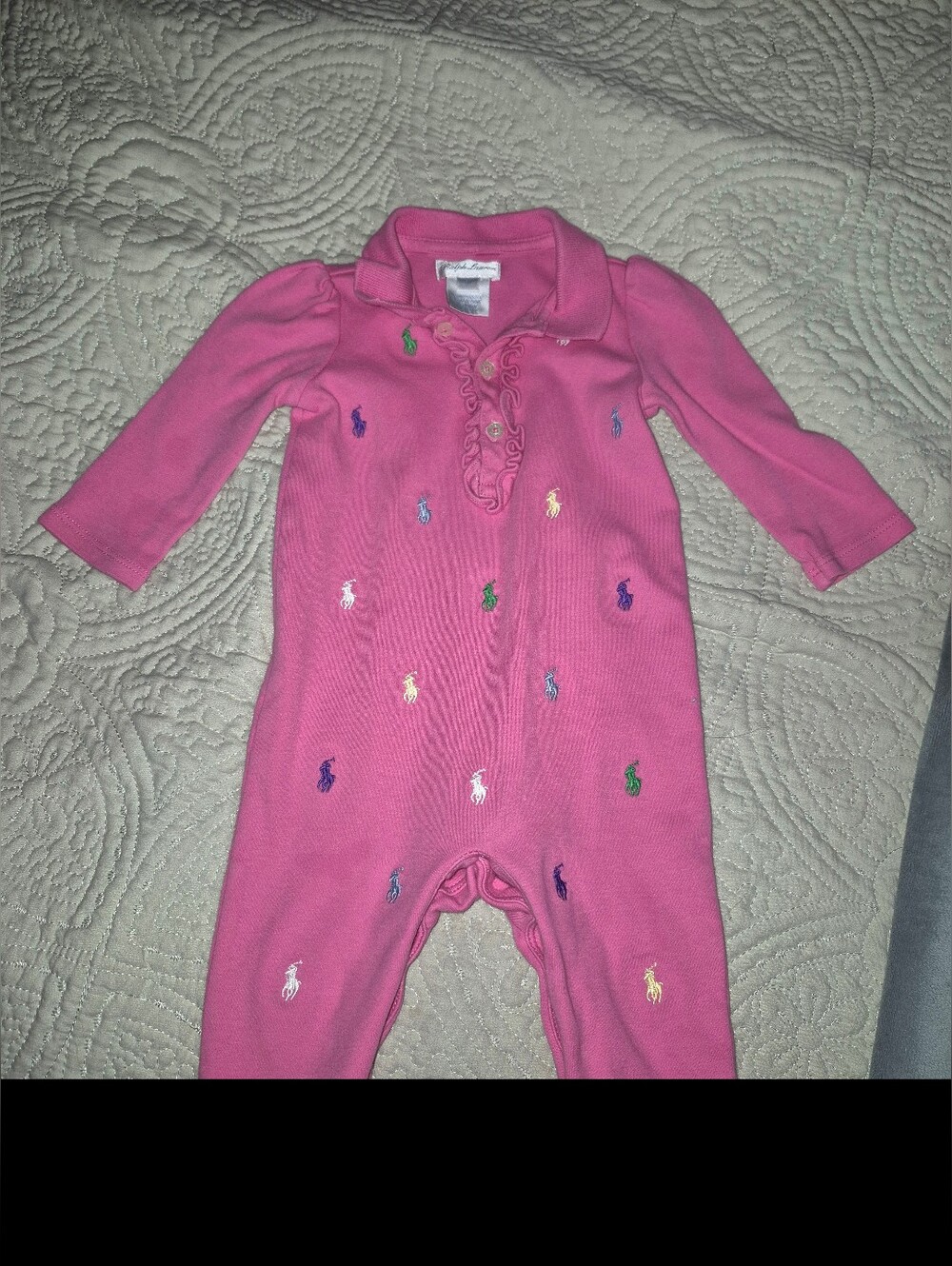 Ralph Lauren Pink Embroidered Polo Baby One-Piece